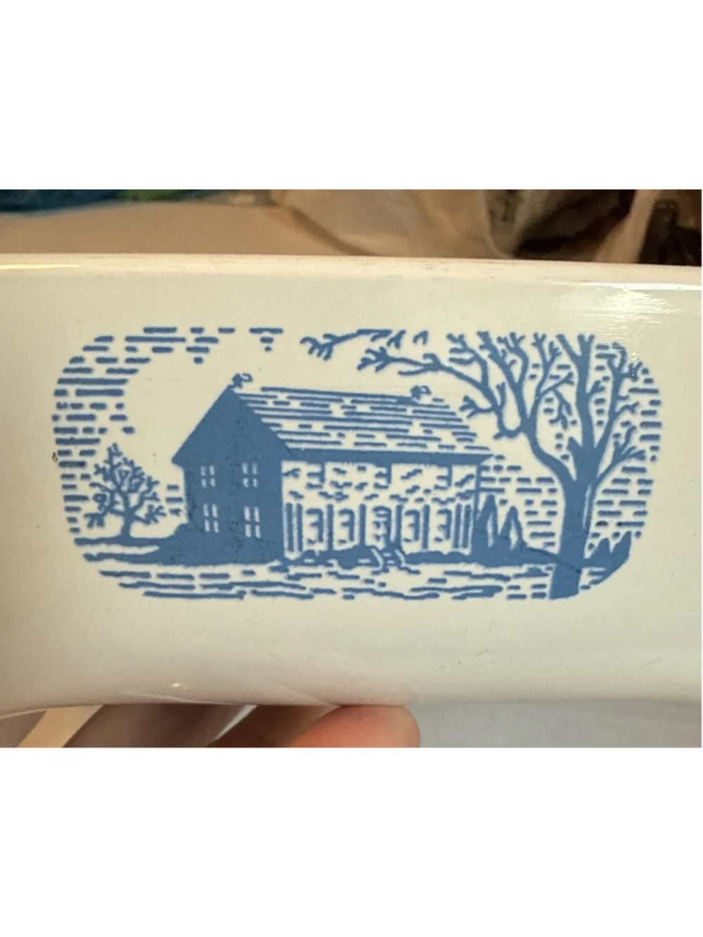 VTG Corning Ware Colonial House Blue Browning Skillet Amana, Microwave Safe